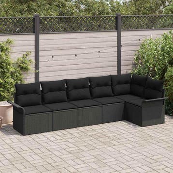 vidaXL Tuin Sofa Set 6 st Zwart poly rattan, Verzenden, Nieuw, Rotan, 6 zitplaatsen
