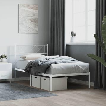 vidaXL Bedframe met hoofdbord metaal wit 80x200 cm, Eenpersoons, Verzenden, Wit, Nieuw