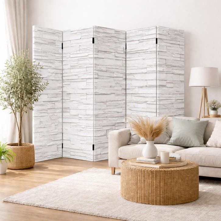 Kamerscherm 5 Panelen 200x180 – Stenen Muur Print – Scheidin, Huis en Inrichting, Woonaccessoires | Kamerschermen, Nieuw, Verzenden