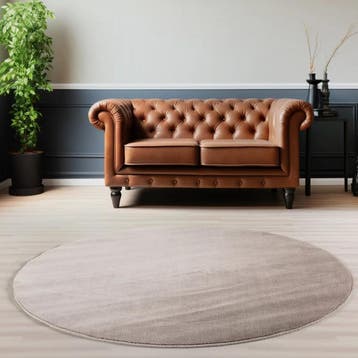 Rond Wasbaar Vloerkleed | Sky | Uni | Beige | 120x120 cm, Verzenden, Nieuw