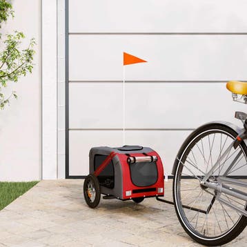 vidaXL Hondenfietstrailer oxford stof en ijzer rood en grijs, Verzenden, Nieuw