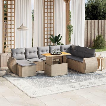 vidaXL 9-delige Loungeset met kussens poly rattan beige, Verzenden, Nieuw, Loungeset