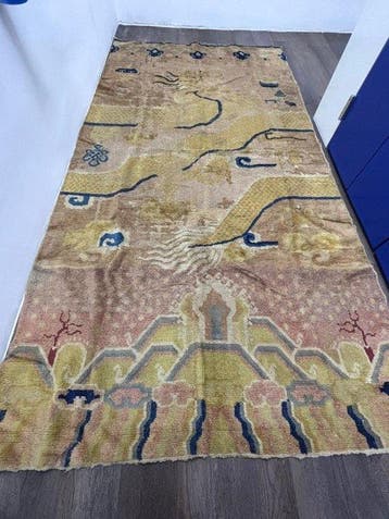Vintage/Antiek Chinees Baotou wol tapijt kolomhoes -