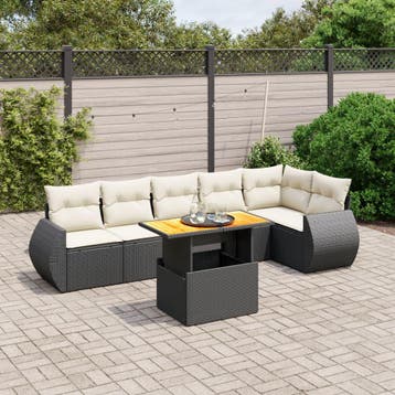 vidaXL 7-delige Loungeset met kussens poly rattan zwart, Tuin en Terras, Tuinsets en Loungesets, Verzenden, Nieuw, Loungeset