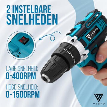 Vesto® PowerDrive Accuboormachine - Accu Schroefboormachine, Verzenden, Zo goed als nieuw