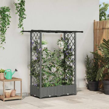 vidaXL Verhoogd Bed met Trellis en Dak Lichtgrijs 122,5 x 40, Verzenden, Nieuw, Minder dan 60 cm, 60 cm of meer
