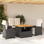 vidaXL 4-delige Tuinset met kussens poly rattan zwart, 4 zitplaatsen, Nieuw, Tuinset, Verzenden