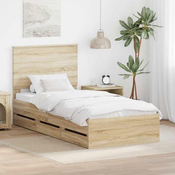 vidaXL Bedframe met lade Sonoma Eiken 75 x 190 cm, Eenpersoons, Bruin, Verzenden, Nieuw