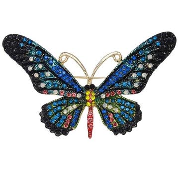 Fako Bijoux - Broche - Vlinder - 76x44mm - Blauw/Groen, Verzenden, Nieuw