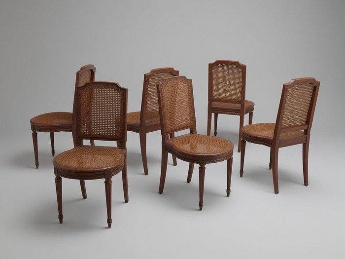 Stoel (6) - 19e-eeuwse set van 6 Franse eetstoelen in Louis, Antiek en Kunst, Antiek | Overige Antiek