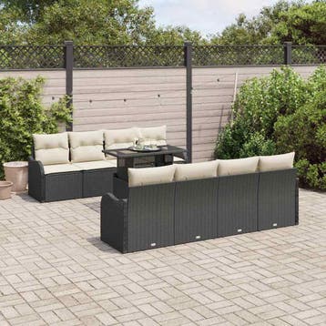 vidaXL Tuin Sofa Set 7 st Zwart poly rattan, Verzenden, Nieuw, 7 zitplaatsen