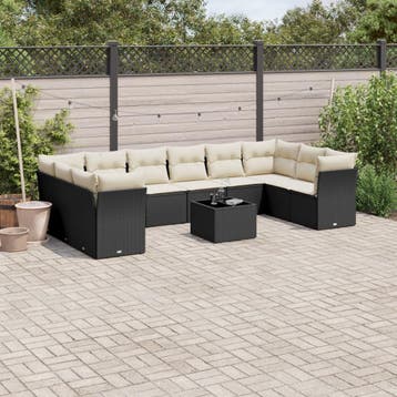 vidaXL 11-delige Loungeset met kussens poly rattan zwart, Tuin en Terras, Tuinsets en Loungesets, Verzenden, Nieuw, Loungeset