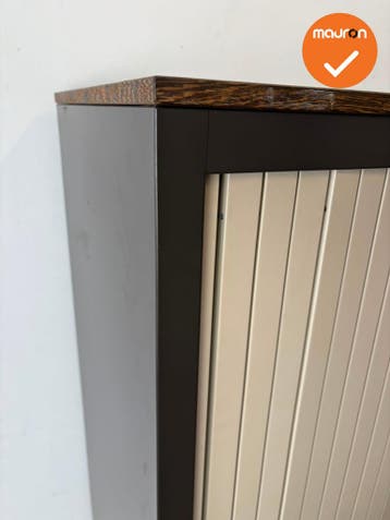 Aspa - Roldeurkast - 137x120x47 cm - Antraciet met beige deu, Werkplek, Ophalen of Verzenden, Gebruikt, Kast