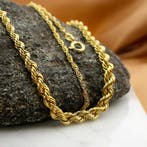 Gouden gedraaide/singapore schakelketting, Sieraden, Tassen en Uiterlijk, Kettingen, Ophalen of Verzenden, Gebruikt, Overige kleuren