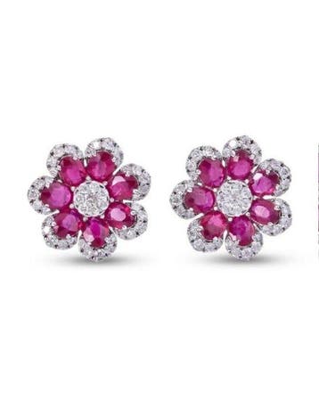 Oorstekers - 14 karaat Witgoud - 3.38ct. tw. Robijn -