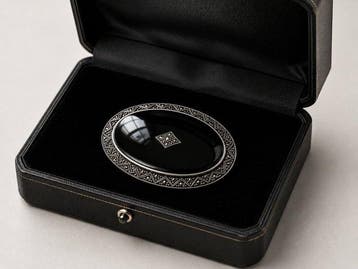 Zilver - Broche - Onyx-Markasit-Art Deco