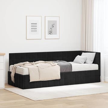 vidaXL Hoekbedframe met Matras 2 st Zwart 80 x 200 cm, Eenpersoons, Verzenden, Zwart, Nieuw