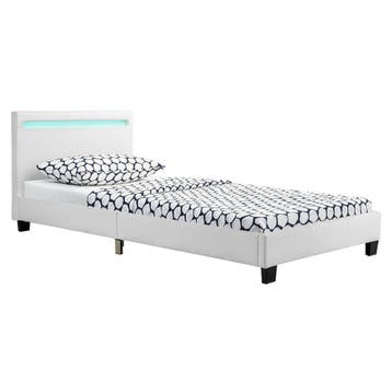 Gestoffeerd Bed Verona - 90 x 200 cm - Wit - LED verlichting, Verzenden, Nieuw