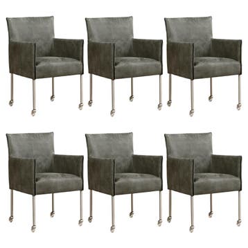 Set van 6 Leren eetkamerstoelen More - Kenia Antracite, Ophalen of Verzenden, Nieuw, Leer