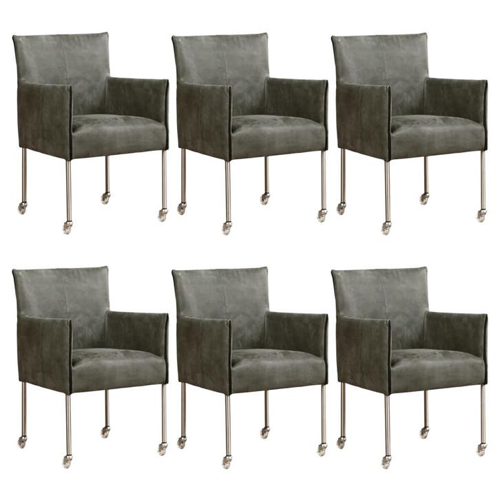 Set van 6 Leren eetkamerstoelen More - Kenia Antracite, Huis en Inrichting, Stoelen, Nieuw, Leer, Ophalen of Verzenden