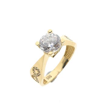 Gouden solitair ring met zirconia, Sieraden, Tassen en Uiterlijk, Ringen, Gebruikt, Ophalen of Verzenden, 17 tot 18, Met edelsteen
