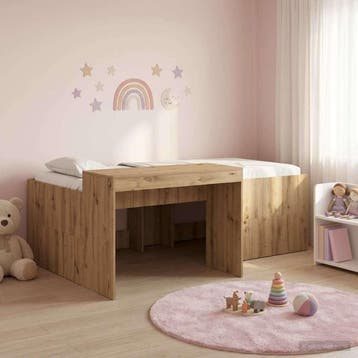 vidaXL Hoge Bed Frame met Bureau voor Kinderen Artisanaal, Huis en Inrichting, Verzenden, Nieuw, Bruin, Hout