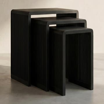 *WOONWINKEL* Bijzettafel Set Latjes Zwart Teak, Verzenden, Nieuw