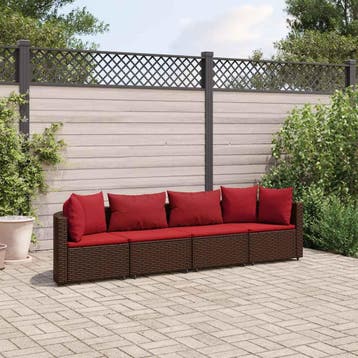 vidaXL 4-delige Loungeset met kussens poly rattan bruin, Verzenden, Nieuw, 4 zitplaatsen, Loungeset