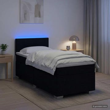 vidaXL Boxspring Bed met Matras en LED Zwart 90 x 190 cm, Verzenden, Nieuw, Eenpersoons, Zwart