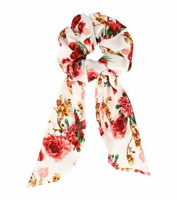 Haarelastiek Scrunchie – Glitter Roos Bloemenprint – 15cm, Nieuw