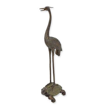 BRONZEN REIGER EN SCHILDPAD FONTEIN (Beeldjes - Decoratie), Verzenden, Nieuw