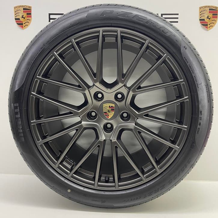Porsche Cayenne E3 (I+II) 21 RS Spyder Titanium met banden, Auto-onderdelen, Banden en Velgen, 21 inch, Zomerbanden, 315 mm, Personenwagen