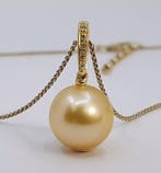 Ketting met hanger - 14 karaat Geel goud - 0.04ct. tw. -, Sieraden, Tassen en Uiterlijk, Antieke sieraden