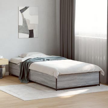 vidaXL Bedframe bewerkt hout en metaal grijs sonoma eiken, 100 cm, Eenpersoons, Verzenden, Nieuw