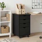 vidaXL Rolling Kast met wiel Zwart 34 x 39 x 56 cm Massief, Verzenden, Nieuw