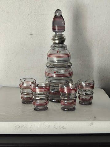 Art Decò vetro decoro argento 800 - Drankservies (5) - Glas