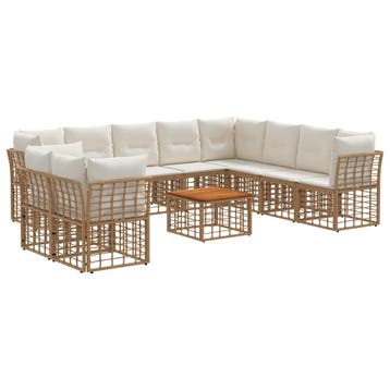vidaXL Buiten bankenset 11 pcs Natuurlijk en Crème Wit, Tuin en Terras, Verzenden, Nieuw, Rotan, Meer dan 8 zitplaatsen