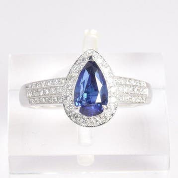 Ring - 18 karaat Witgoud - 1.62ct. tw. Saffier - Diamant, Nieuw