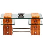 Een uniek bureau met glazen werkblad laat Art Deco ca 1950 m, Antiek en Kunst, Ophalen of Verzenden