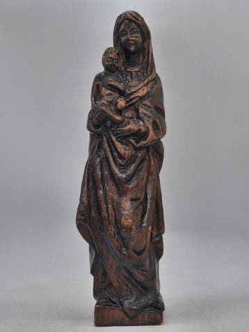 sculptuur, Madonna mit Kind – Holzskulptur – Handgeschnitzt, Antiek en Kunst