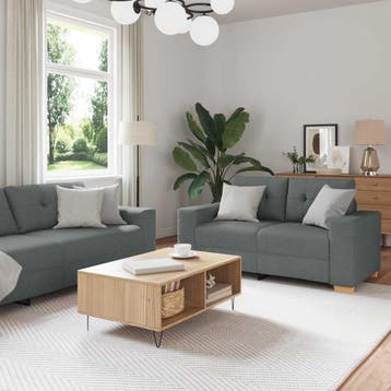 vidaXL Bank 3 st Donkergrijs Linnen-mix stof, Verzenden, Nieuw, Stof, 200 tot 250 cm