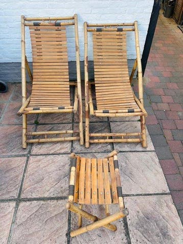 Tuinstoel - Bamboe opvouwbare dekstoelen met bijpassende