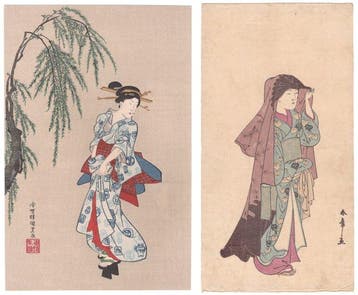 Courtesan beneath a weeping willow - Woman in a summer cape, Antiek en Kunst