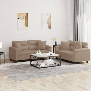 vidaXL 2-delige Loungeset met kussens kunstleer, Verzenden, Nieuw, Leer, Minder dan 150 cm