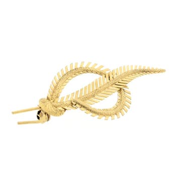 Vintage gouden broche van een veer, Ophalen of Verzenden, Gebruikt, Goud, Goud