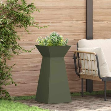 vidaXL Pilaar Plantenbak Olijfgroen 35 x 35 x 73 cm, Verzenden, Minder dan 60 cm, Nieuw, Metaal