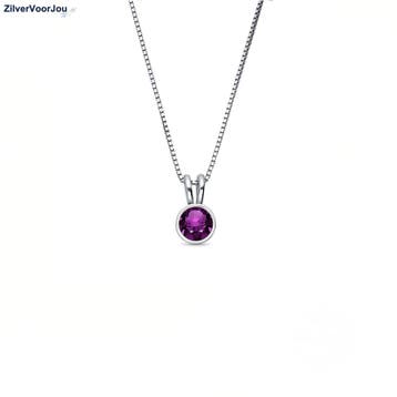 925 Zilveren ketting met amethist paarse kristal, Verzenden, Nieuw, Zilver