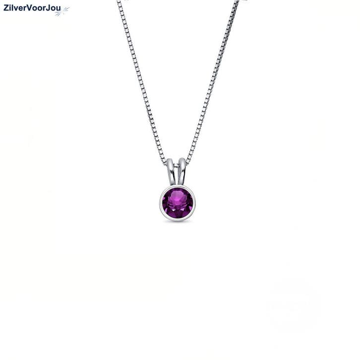 925 Zilveren ketting met amethist paarse kristal, Sieraden, Tassen en Uiterlijk, Kettingen, Nieuw, Verzenden