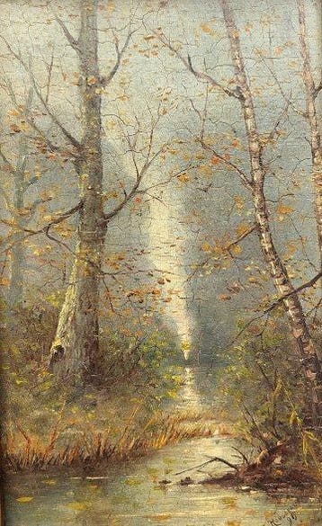 L. Rousseaux (XX) - Boslandschap met beek