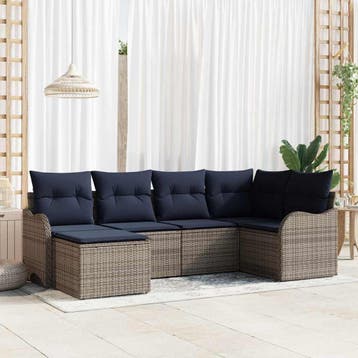 vidaXL Tuin Sofa Set Grijs poly rattan, Verzenden, Nieuw, Rotan, 6 zitplaatsen